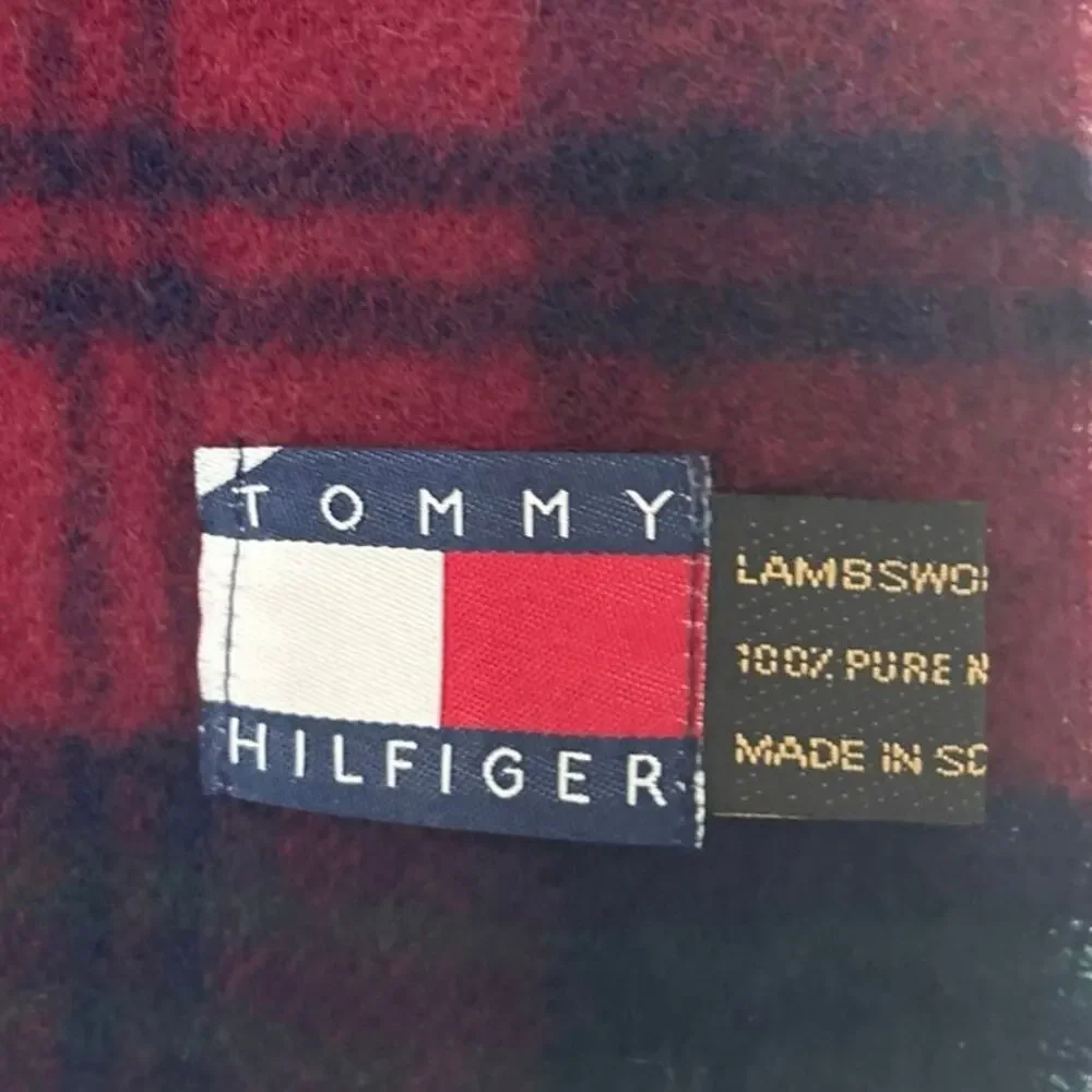 Vtg 90s Tommy Hilfiger Wool Scotland Tartan Plaid Scarf Old Money Preppy Crest
